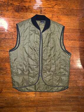 Vintage Sears Hunting Vest USA Olive Green Distressed Zip M